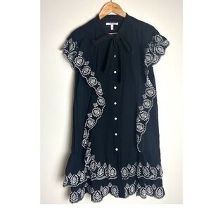 Derek Lam 10 Crosby Black Ruffle Button Down Dress size 8